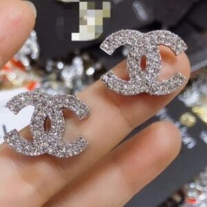 Sparkling Double C Rhinestone Stud Earrings